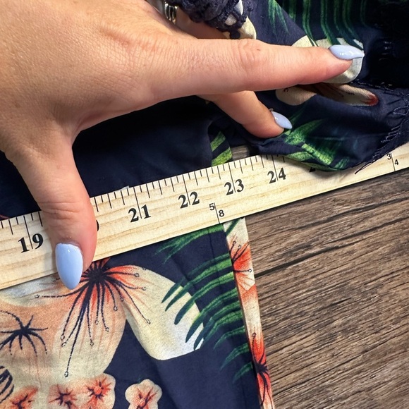 Rain Floral Navy Blue Lace Trim Open Shoulder Blouse - Picture 8 of 8